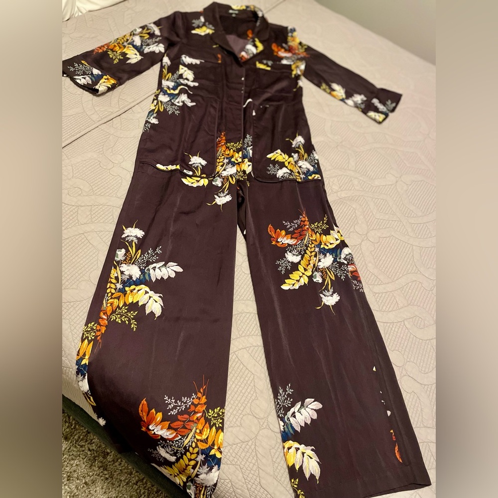 Madewell Brown Botanical Wide-Leg Jumpsuit